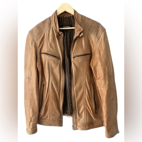 Mens Danier Leather Tan Bomber Jacket Size XL - Picture 1 of 5
